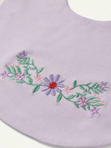 SHEIN 5件組新生兒嬰兒刺繡花卉口水巾，男女嬰兒防吐奶巾，嬰兒禮物 - 粉黃 - 查看 3