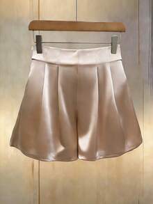 GlowEve Women's Solid Color Pleated Loose Casual Shorts - Apricot - View 8