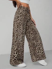 Vivamere Leopard Print Women's Wide Leg Trousers ,Petite Women - Multicolor - View 7