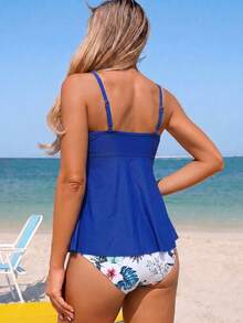 SHEIN Swim 春夏陽光沙灘分體式比基尼兩件套，細肩帶上衣搭配三角泳褲 - 彩色 - 查看 2