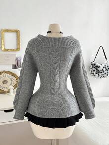Elamini Plus Size Women Solid Color Casual Versatile Daily Wear Long Sleeve Sweater - Dark Grey - View 2