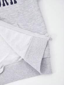 SHEIN 青少年男孩字母印花長袖拉鍊連帽衛衣 - 淺灰色 - 查看 4