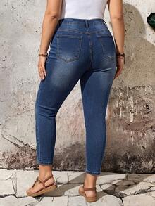 EMERY ROSE Plus Size Skinny Washed Distressed Denim Jeans - Medium Wash - View 2