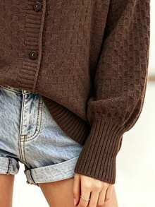 Trelyra Women's Solid Color Single-Breasted Casual Versatile Daily Wear Cardigan - Coffee Brown - View 5