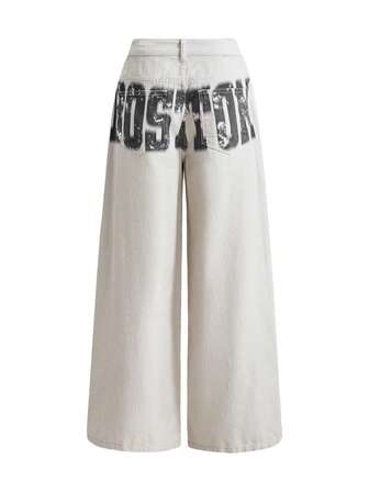 Weiße Distressed Vintage Goth Streetwear Weite Beine Jeans, Rap Punk Musik Festival Stil