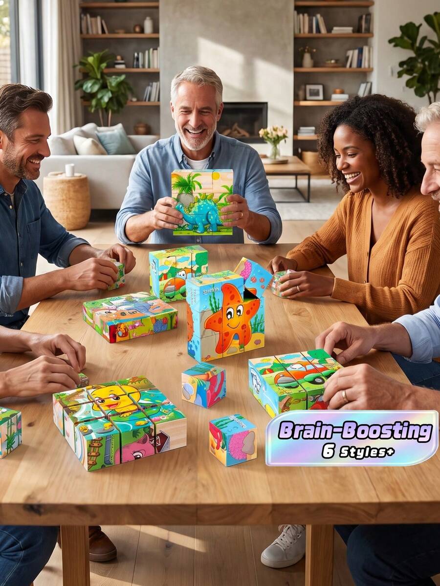 Wooden Block Puzzle Toddler 1-3-5 Years Kid Montessori Learning Games Educational Interactive Toys, Preschoolers Cube Puzzle - Multicolor - View 1