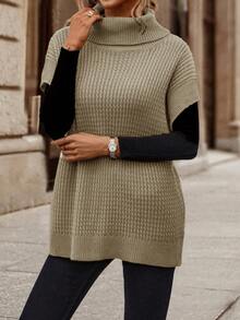 SHEIN Women's Solid Color High Neck Casual Versatile Daily Knit Vest - Khaki - View 6