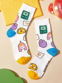 ADVENTURE TIME X SHEIN 2 Pairs/Set, Women's Cartoon Pattern Tube Socks, Gift Package - color mixing - View 7