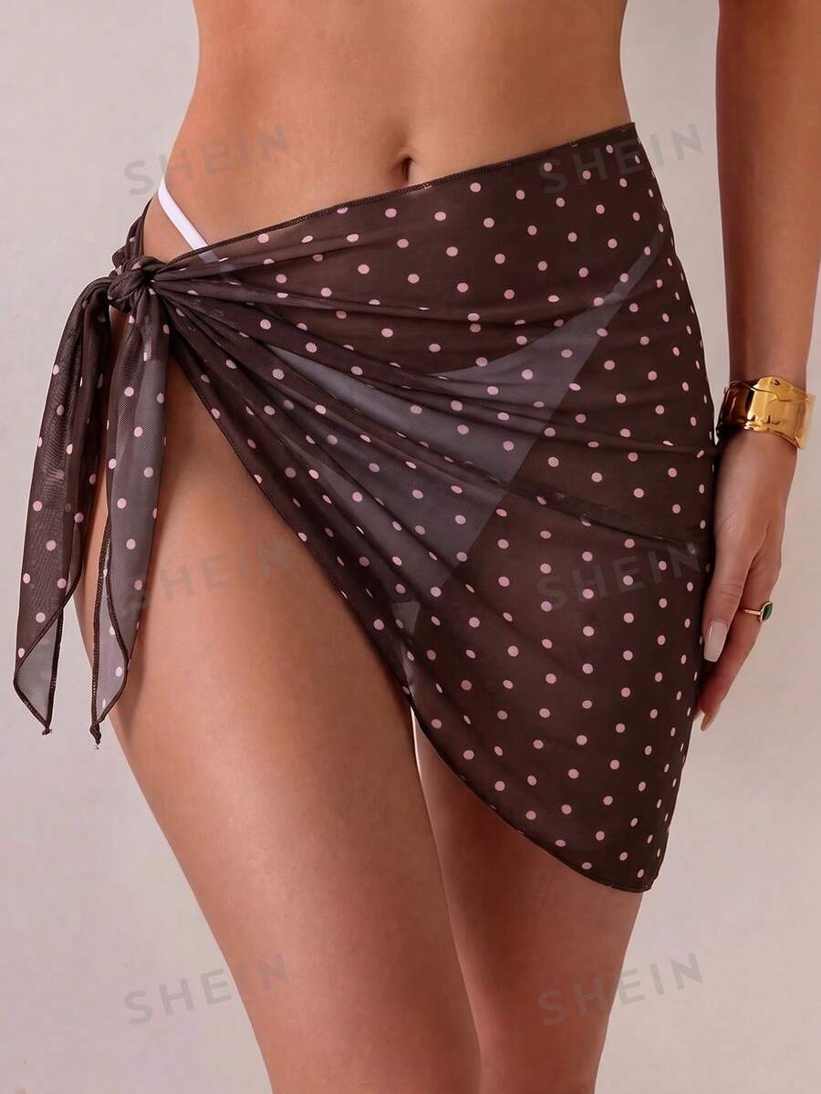 SHEIN Swim 女款波點百褶夏季沙灘罩裙 - 彩色 - 查看 1
