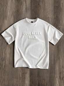 Manfinity Joysei Men's Bubble Letter Print T-Shirt, Simple And Versatile - White - View 2