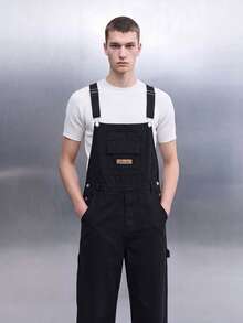Zalmeno Overall Denim Hitam Kasual Serbaguna untuk Pria (Model Bib & Brace) - Hitam - View 7