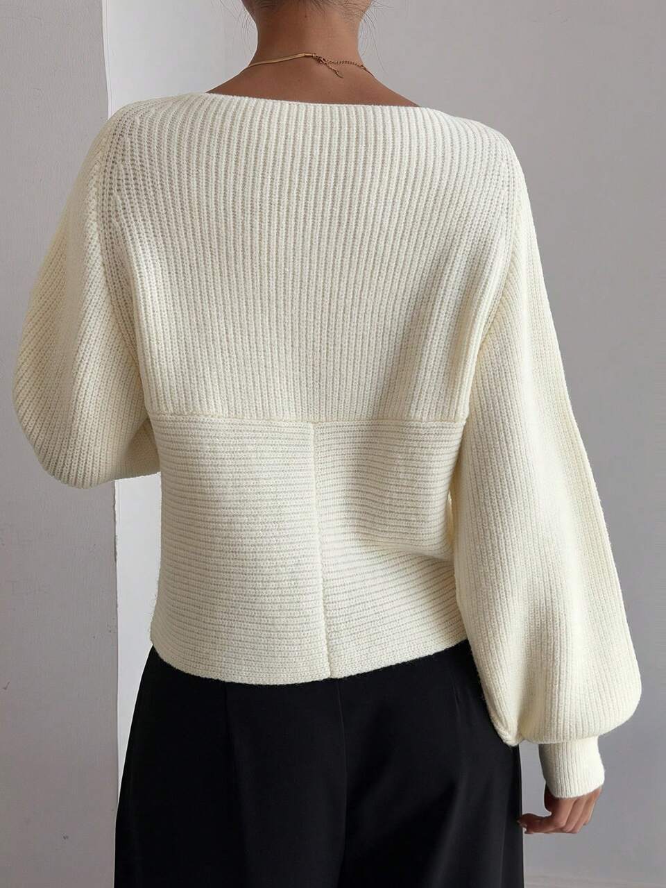 Solid Color Fitted Asymmetric Shoulder Deep V-Neck Long Sleeve Elegant Vacation Autumn/Winter Knit Sweater For Women School