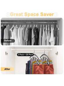 2PCS Black Metal Hangers With 10 Sturdy Clips Space Saving Hanging Closet Organizer For Scarves Ties Belts Pants Skirts Storage Durable Rustproof Non Slip Strong Load Capacity Maximize Vertical Space For Bedroom Laundry Entryway Apartment Dorm Use - Black - View 6