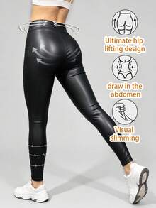 Easithlete Easithlete Legging Olahraga Wanita Warna Polos, Pas Badan, dan Pengontrol Perut - Hitam - View 2