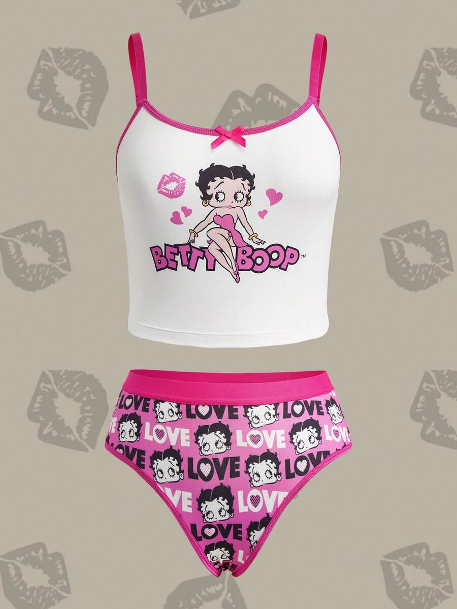 Betty Boop x SHEIN Plus Size Lingerie Set Collaboration - Hot Pink - View 1