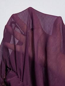 Aveloria Modichic Schokoladenbraune Damenbluse mit halbem Stehkragen, aus transparentem Chiffonstoff, mit Überlappungsleiste, lockerem Puffärmeldesign, vielseitig kombinierbar, geeignet für Pendeln, Dates, Treffen, urbanen Casual Chic - Violett - Übersicht 7