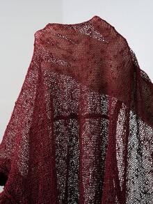 SHEIN EZwear 大码女式绿色荷叶边半透明休闲钩针披肩，适合夏季外出和约会 - 紅色 - 查看 7