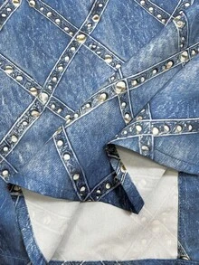 SHEIN 女款單排扣滿版印花休閒百搭日常穿著襯衫 - 藍色 - 查看 5