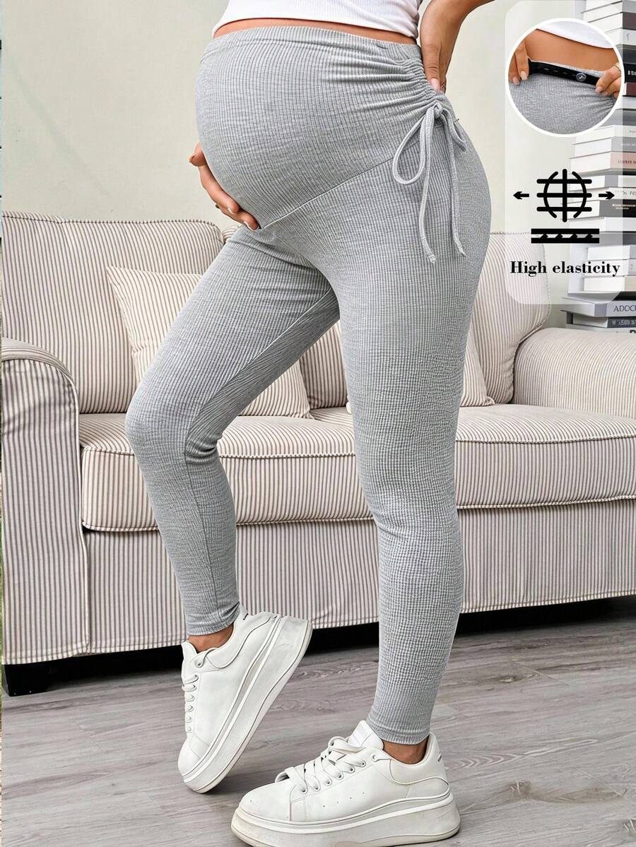 Lyckli Grey Maternity Leggings With Adjustable Side-Drawstring Waist – Suitable For Casual Wear - Grey - View 1