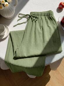 Solflare Spring/Summer Vacation Style Linen Drawstring Tie Pants Plus Size - Army Green - View 6
