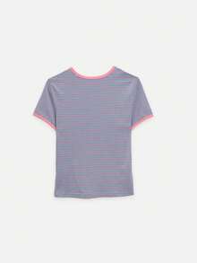 Nöista Graphic Tee With Contrast Bindings, Message Top. - Blue - View 8