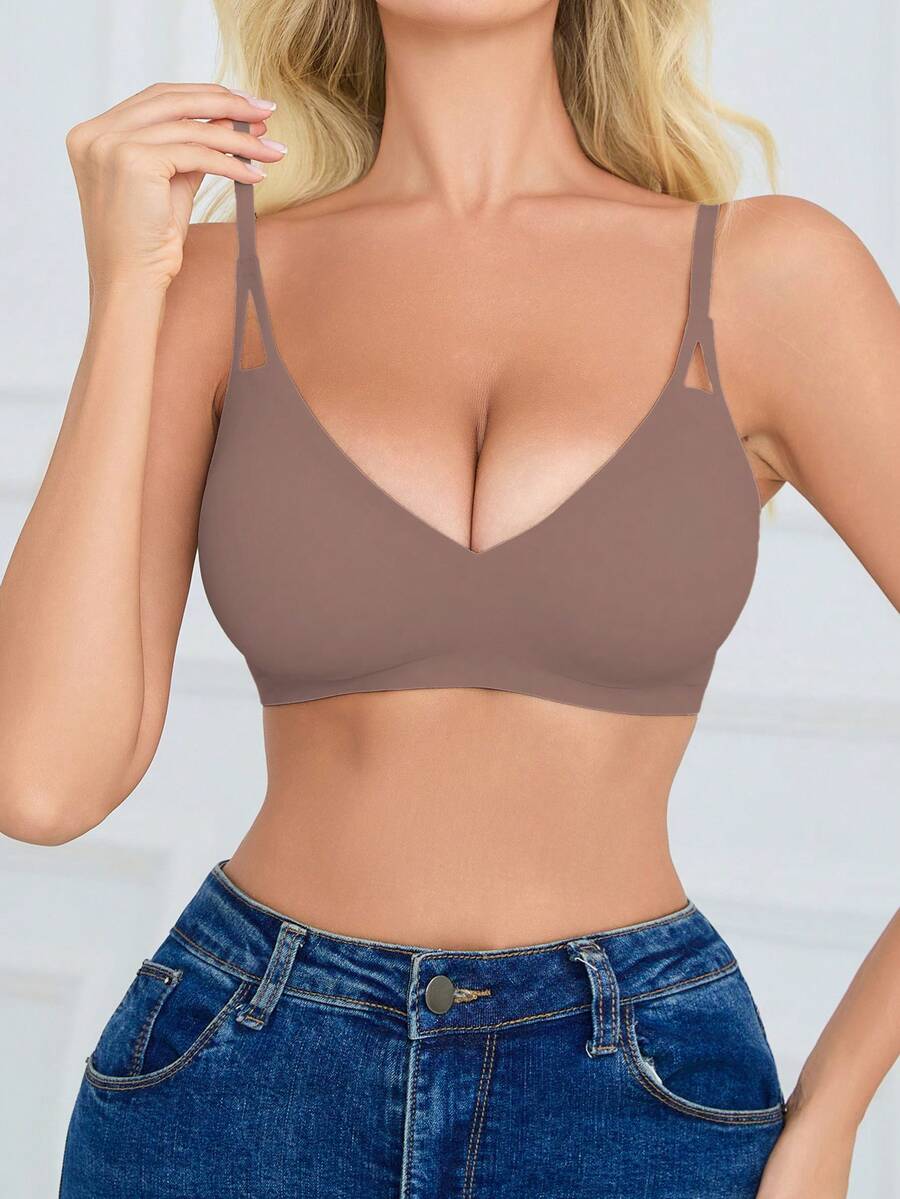 SHEIN Bra Tanpa Jahitan Wanita, 1 buah - Mocha Brown - View 1