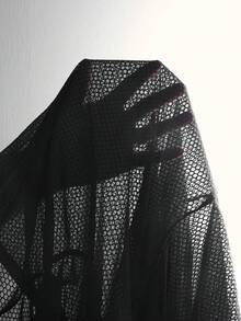 SHEIN Rhythm Era 加大码女式夏季薄纱网眼短袖抽绳连帽卫衣 - 黑色 - 查看 8