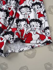 Betty Boop x SHEIN 女士字母卡通印花休闲日常三角裤 - 紅白色 - 查看 3