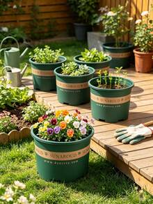 8 Buah Pot Bunga Desain Tong Vintage – Pot Plastik Tebal Besar untuk Tanaman Dalam dan Luar Ruangan, Dekorasi Taman Cokelat Rustic, Wadah Rumah & Teras Tahan Lama dan Kuat - Beraneka warna - View 5