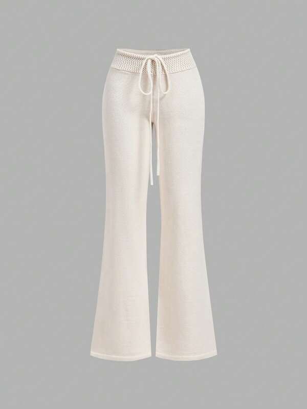 SHEIN MOD Women's Solid Color Casual Versatile Daily Wear Knitted Flare Pants