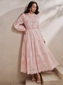 Anewsta Spring/Summer New Elegant Fashion Casual Vacation Date Outing Holiday Party Embroidered Floral Women 2-Piece Set - Baby Pink - View 3