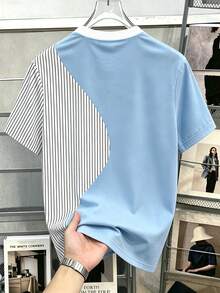 Manfinity Hypemode Men's Colorblock Striped Short Sleeve T-Shirt, Suitable For Casual Daily Wear, Refreshing Summer Choice - Multicolor - View 5