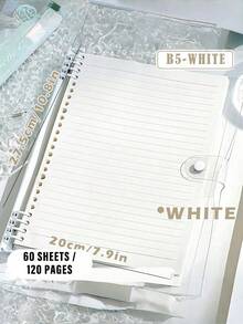 1PC/360page- B5 Clear Soft Leather BulkNotebook, With Perforated Pages,B5 Loose-LeafNotebook With Thick Coil , Light Green Light Blue Milky White,Smooth Writing Paper Binder - Velvet TexturedCover,School Supplies,Back To School - multicolor - View 8
