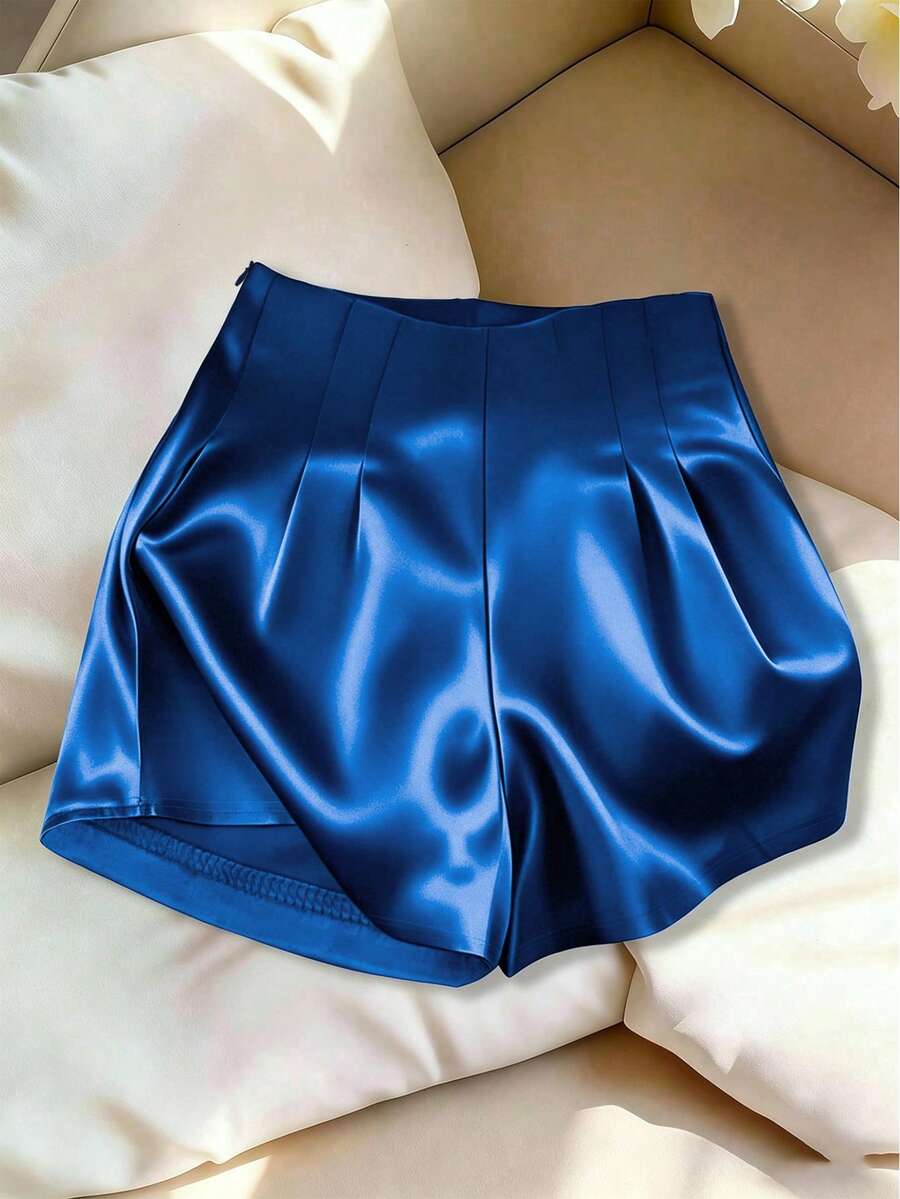GlowEve Celana Pendek Wanita Polos Berlipit Longgar Bergaya - Royal Blue - View 1