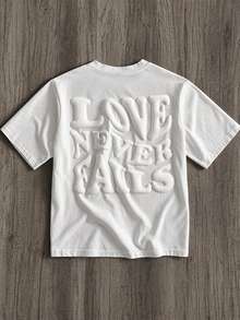 Manfinity Joysei Men's Bubble Letter Print T-Shirt, Simple And Versatile - White - View 5