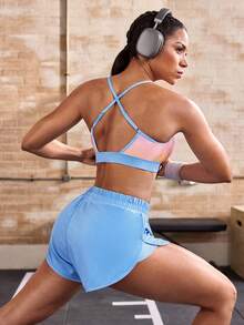Powerista Ensemble de sport pour femmes avec top licou imprimé dégradé & short - Bleu azur - Voir 3