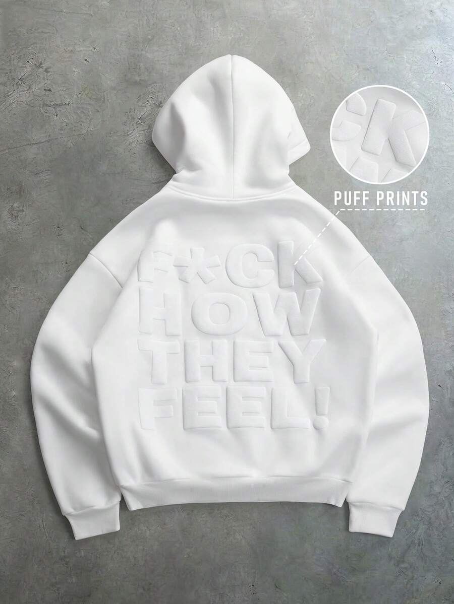 PAVTROS Men's Hooded Letter 3D Graphic Casual Daily Long Sleeve Sweatshirt - White - View 1