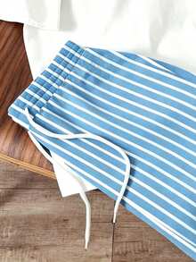 Daypath Men's Letter Print Short Sleeve T-Shirt And Striped Shorts Set - Baby Blue - View 5