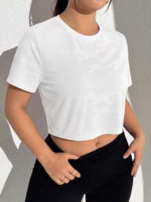 SHEIN Velisys 3pcs Casual Versatile Plus Size Back Mesh Patchwork Twist Knot Design Short Sleeve Sports T-Shirt Set - Multicolor - View 5