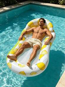 1pc Lemon & Watermelon Inflatable Pool Float, Pvc Material, Portable Floating Bed For Summer Leisure Vacation, Suitable For Pool Party, Pump Sold Separately - Multiple Styles - View 9