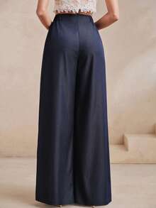 Anewsta Essential Celana Panjang Wanita Polos dengan Lipit dan Kantong, Model Kasual untuk Perjalanan Komuter. - Dark Wash - View 5