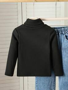 SHEIN 女童羅紋針織高領開學季軟綿長袖套頭冬季上衣 - 黑色 - 查看 2