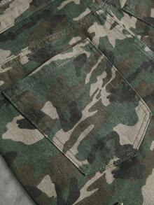 Manfinity EMRG Men's Camouflage Pattern Rhinestone Decorated Casual Denim Cargo Shorts - Army Green - View 6