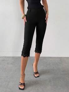 Firerie Women's Elegant Casual Sexy Spring Summer All Season Solid Black High Waist Leggings, Knitted Waist-Cinching Slim Fit Fashionable Versatile Night - Black - View 9