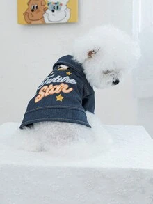 PETSIN 1件貓狗寵物服飾，刺繡星星裝飾藍色休閒夾克 - 藍色 - 查看 5