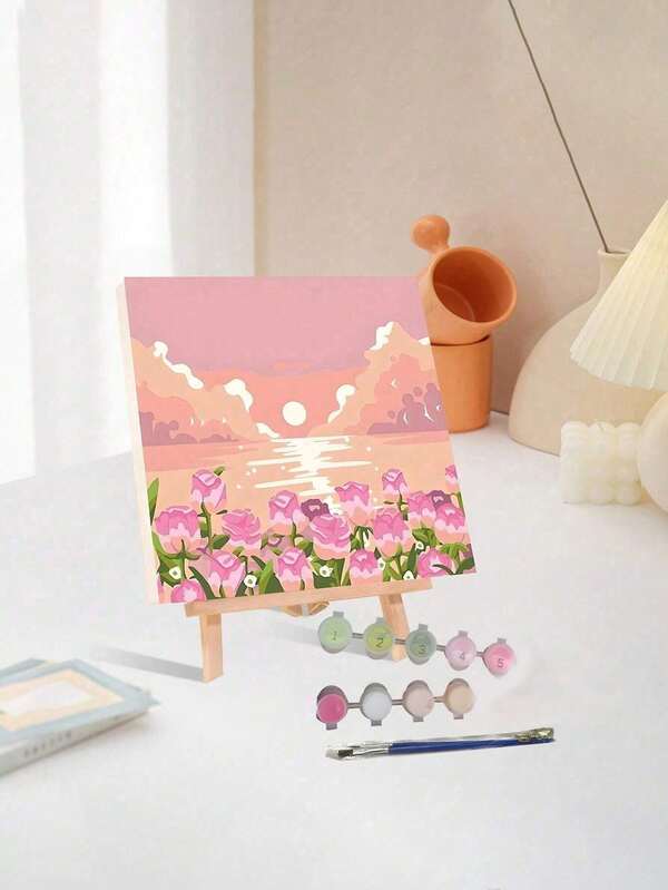 1pc Flowers Paint By Numbers Kit For Adults Beginners, 20 Wx20 L Or 30 Wx30 L Canvas Pictures ,Drawing Paintwork With 2 Pcs Paintbrushes,Acrylic Pigment Flowers And Landscapes,DIY Painting For Home Wall Decor Christmas For Holiday Gift Giving