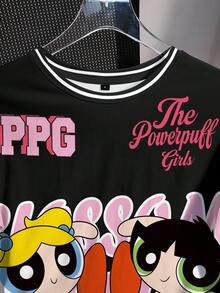 THE POWERPUFF GIRLS X SHEIN 青少年女孩字母卡通印花短袖休閒T恤 - 白色 - 查看 3
