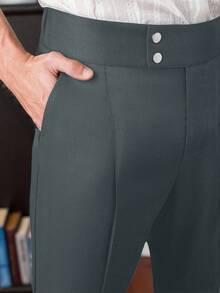 Manfinity Homme Men's Solid Color Toothpick Stripe Design Casual High Waist Suit Pants - Dark Grey - View 4