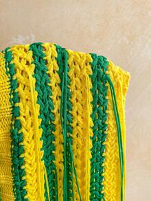 Soleia Summer Women's Vacation Style Beach Fringe Knit Bikini Set Green And Yellow Sexy - Multicolor - View 7