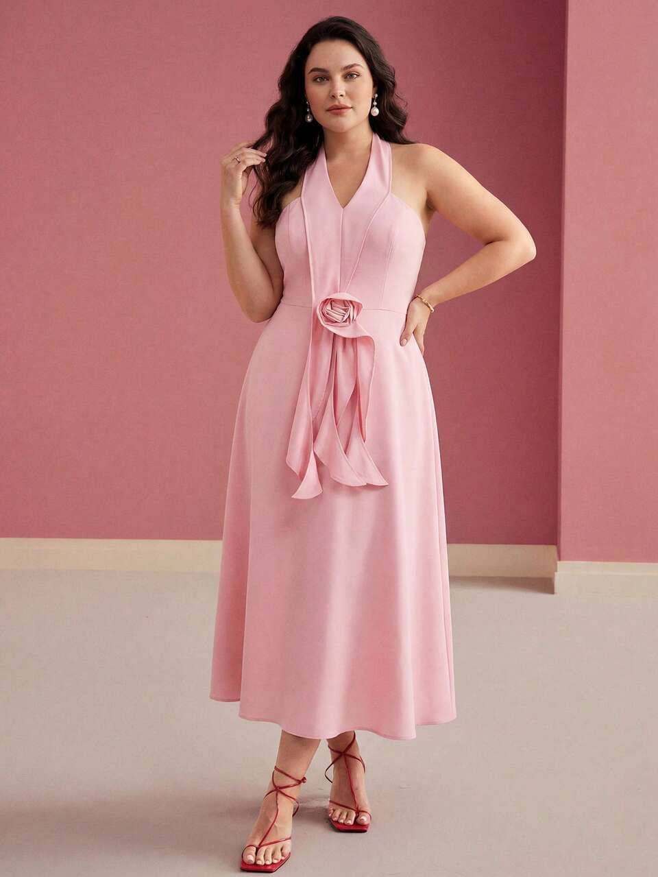 MOTF Vestido formal elegante y romántico para mujer talla grande, rosa empolvado, para citas y bodas de verano